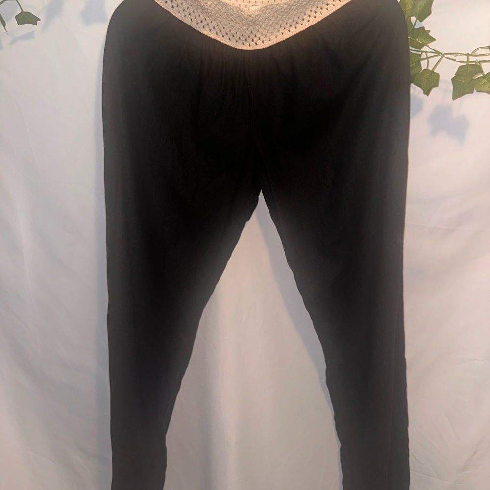 Black Boot-Cut Women's Pants with Crochet Waistband